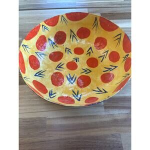 Large Paper Mache Bowl Blue Yellow‎ Red